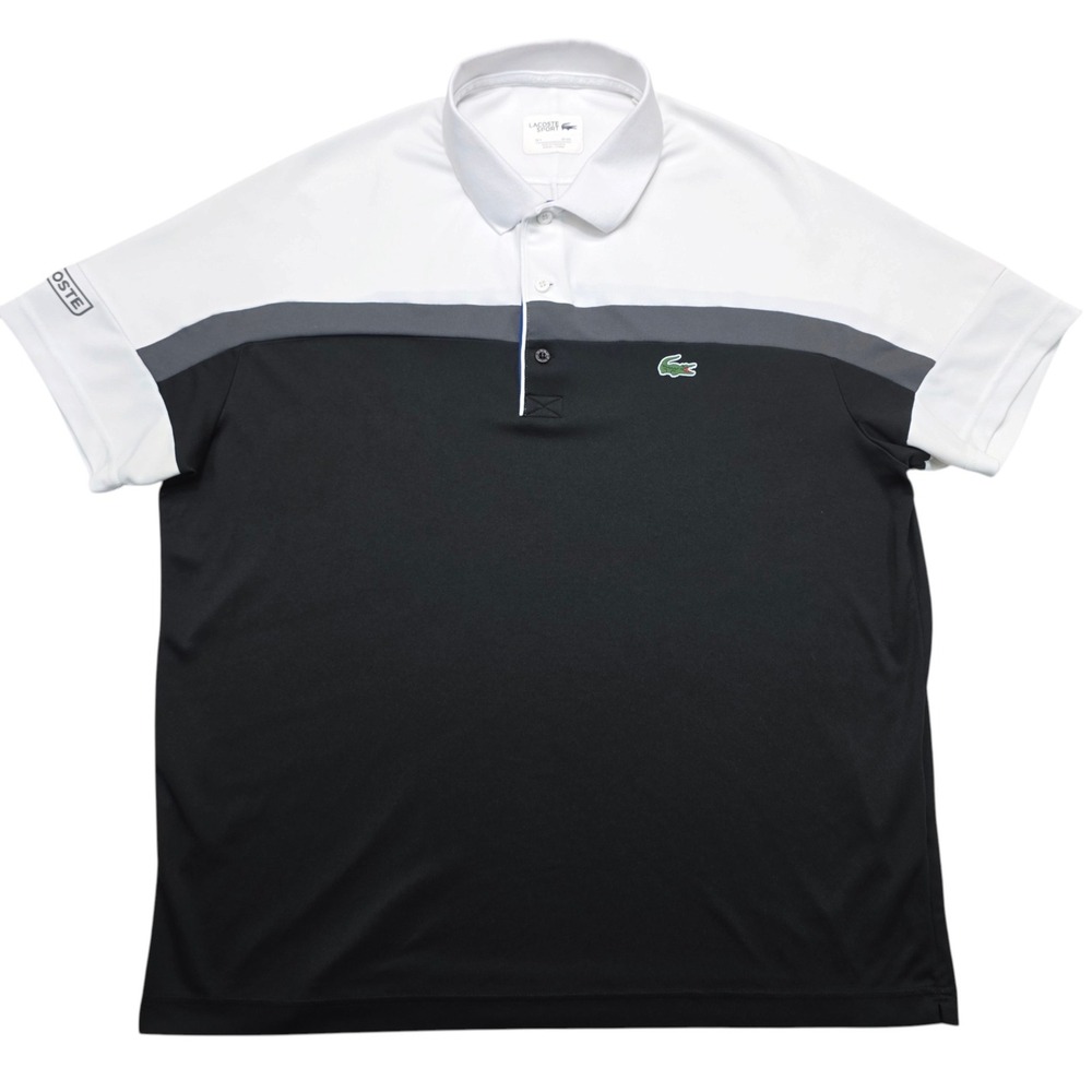 Lacoste Sport Ultra Dry Polo Shirt Mens XXL White Black Grey Colorblock DH9631